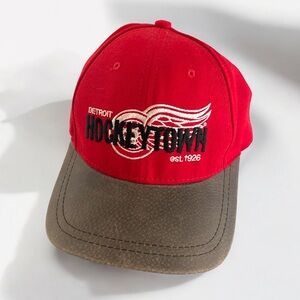 Vintage Red Wings Hat Cap American Needle Adjustable 90’s Hockey Leather